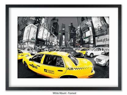 New York City Times Square Yellow Taxi Ð Black and White Selective Color Poster