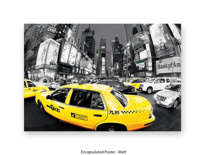New York City Times Square Yellow Taxi Ð Black and White Selective Color Poster