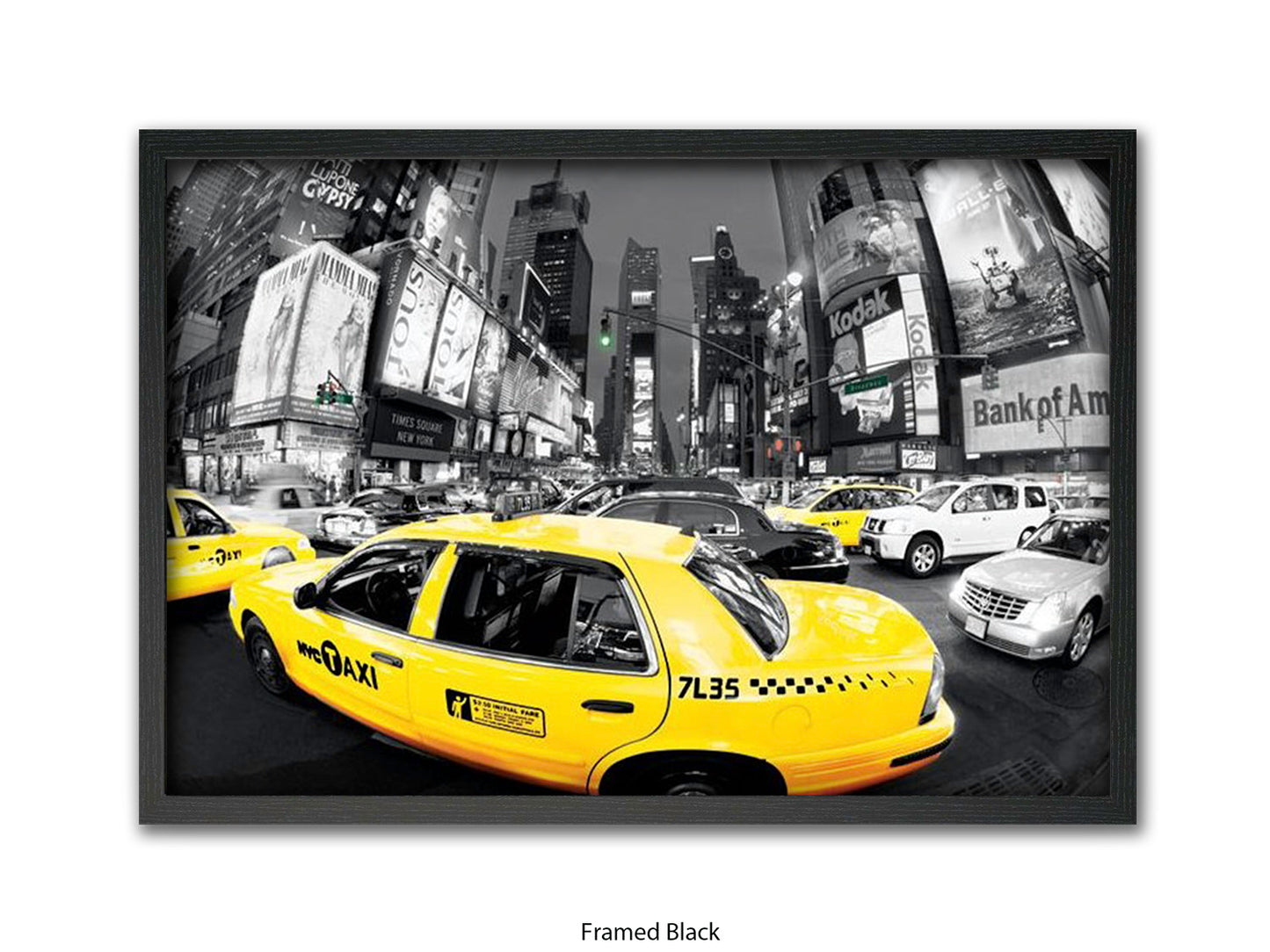 New York City Times Square Yellow Taxi Ð Black and White Selective Color Poster