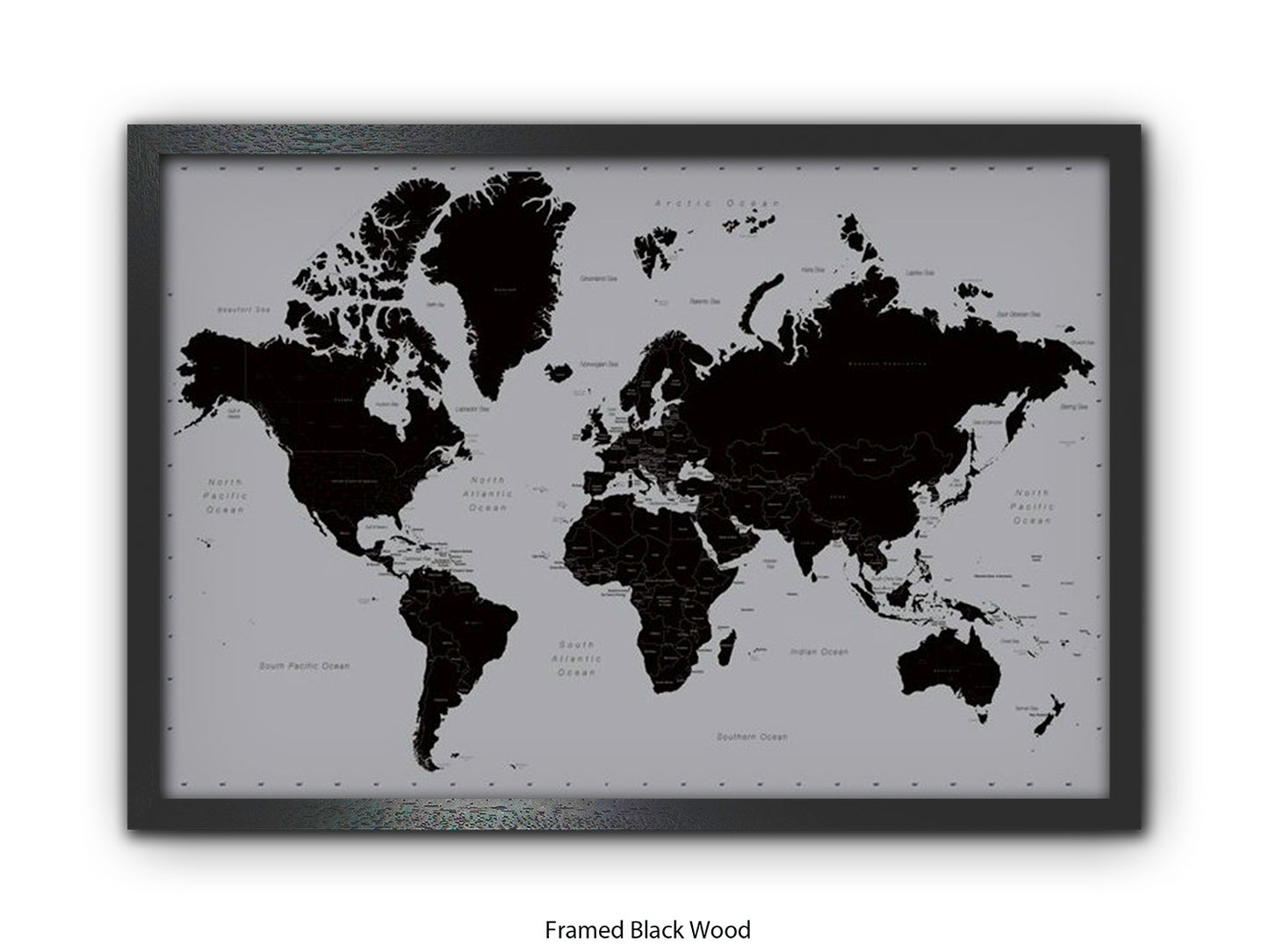 World Map | Black and Silver Minimalist | Wall Decor Poster