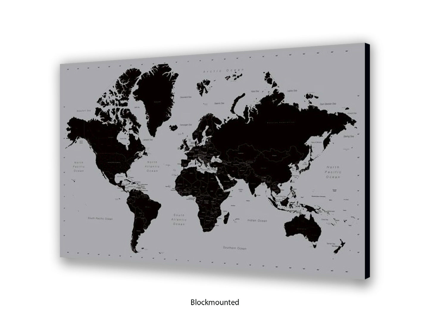 World Map | Black and Silver Minimalist | Wall Decor Poster