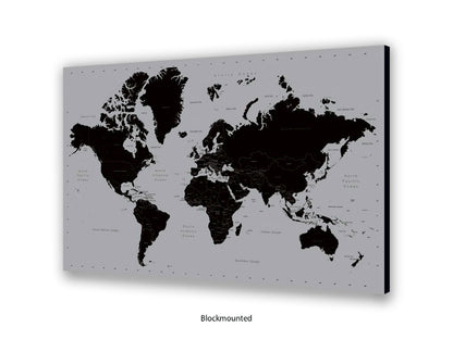 World Map | Black and Silver Minimalist | Wall Decor Poster