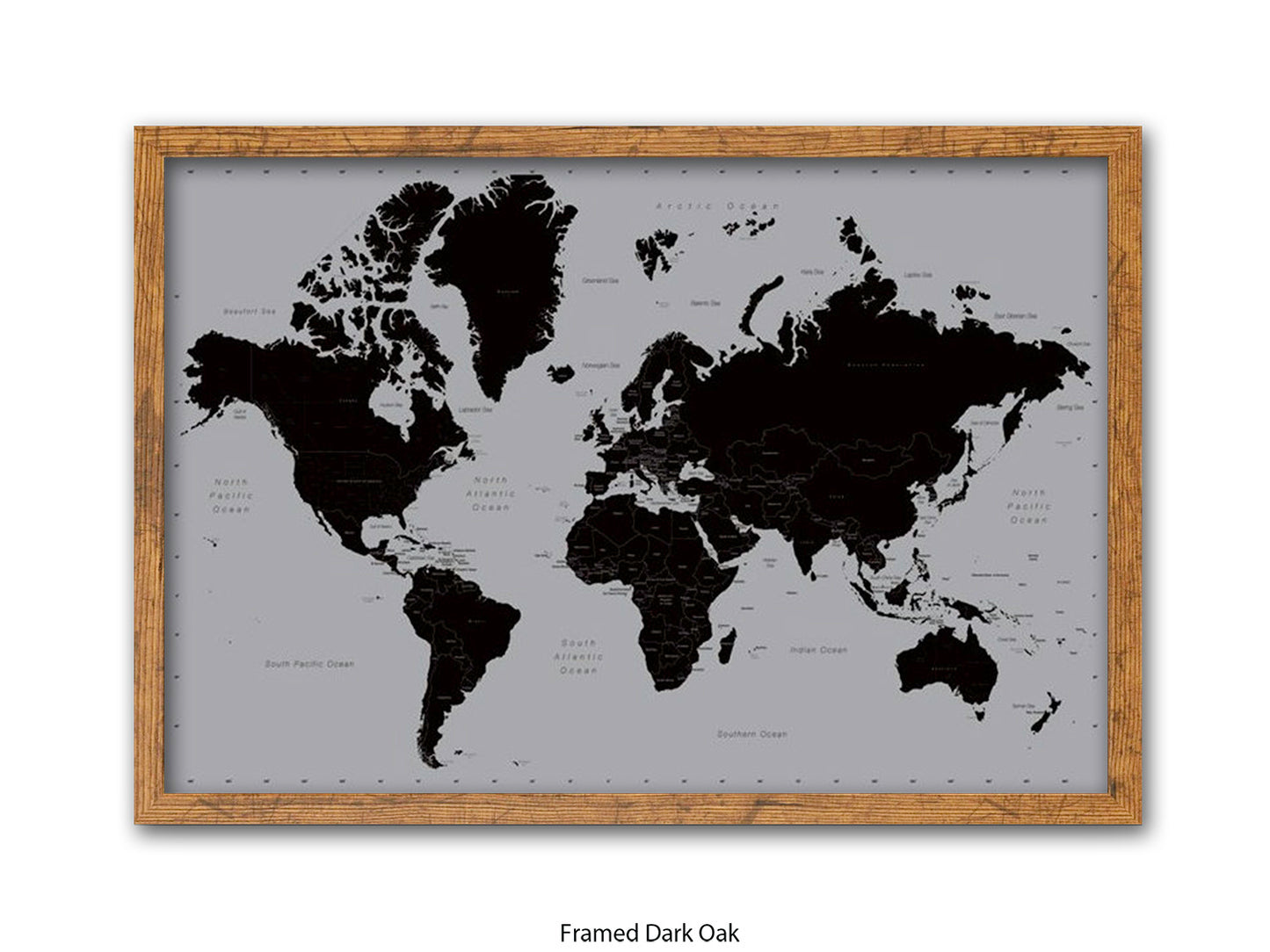 World Map | Black and Silver Minimalist | Wall Decor Poster
