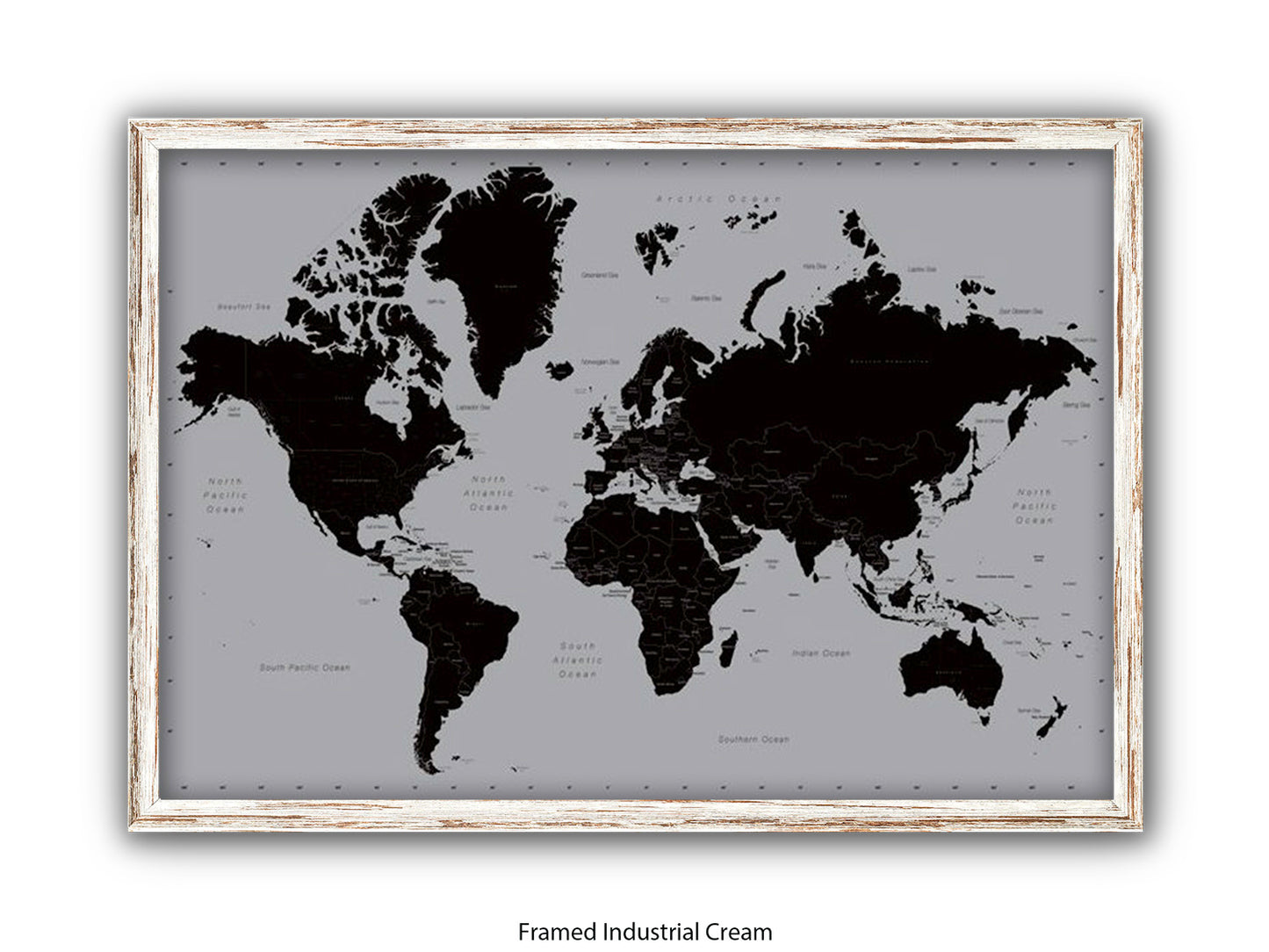 World Map | Black and Silver Minimalist | Wall Decor Poster