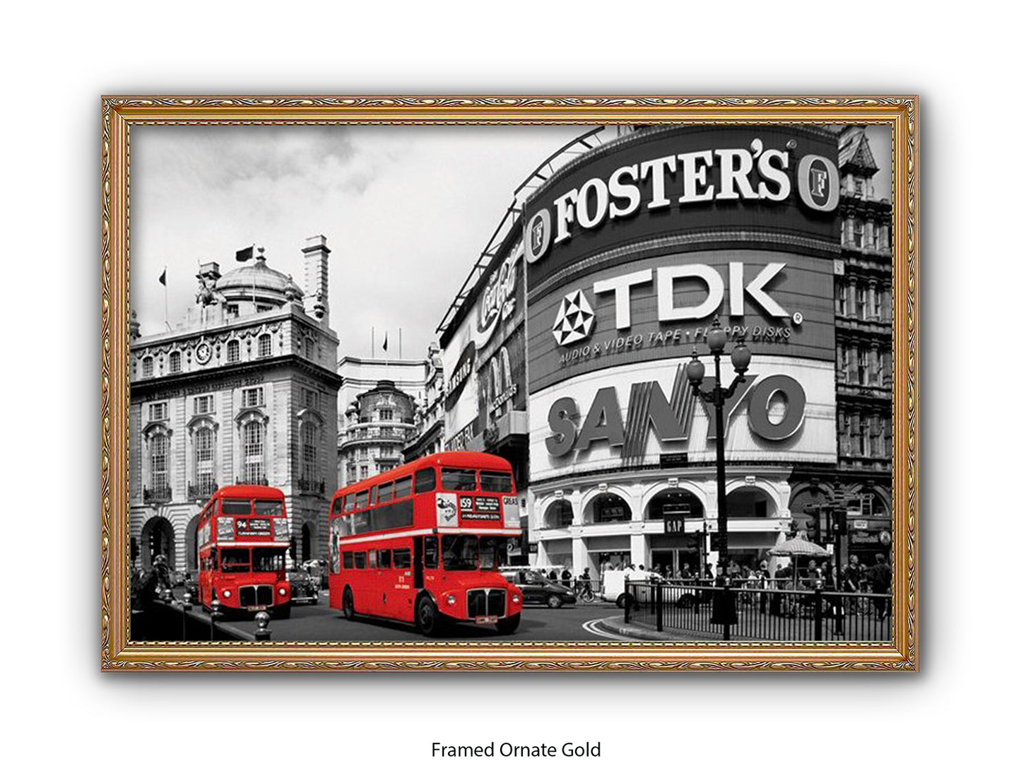 London Picadilly Circus Red Bus - Black and White Selective Color Poster
