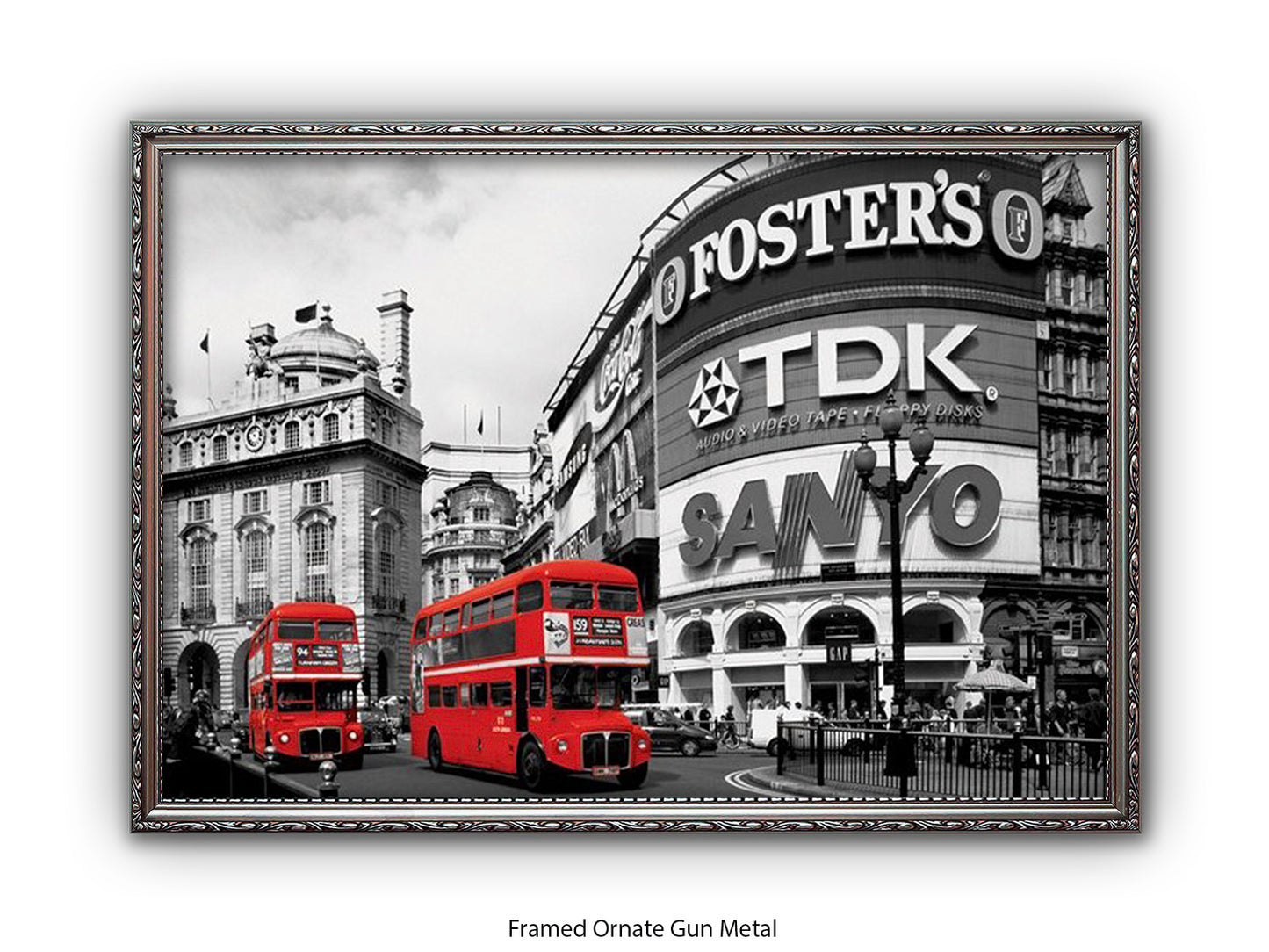 London Picadilly Circus Red Bus - Black and White Selective Color Poster