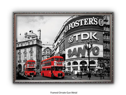 London Picadilly Circus Red Bus - Black and White Selective Color Poster