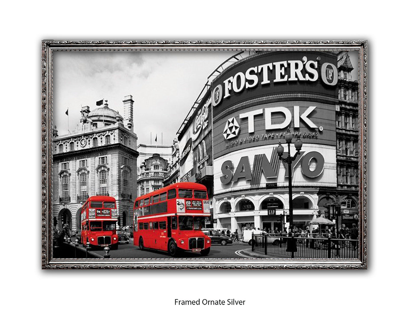 London Picadilly Circus Red Bus - Black and White Selective Color Poster