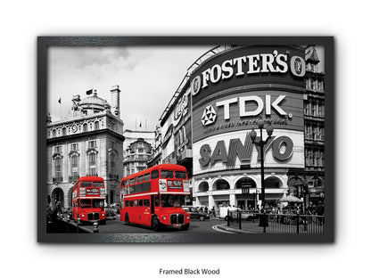 London Picadilly Circus Red Bus - Black and White Selective Color Poster