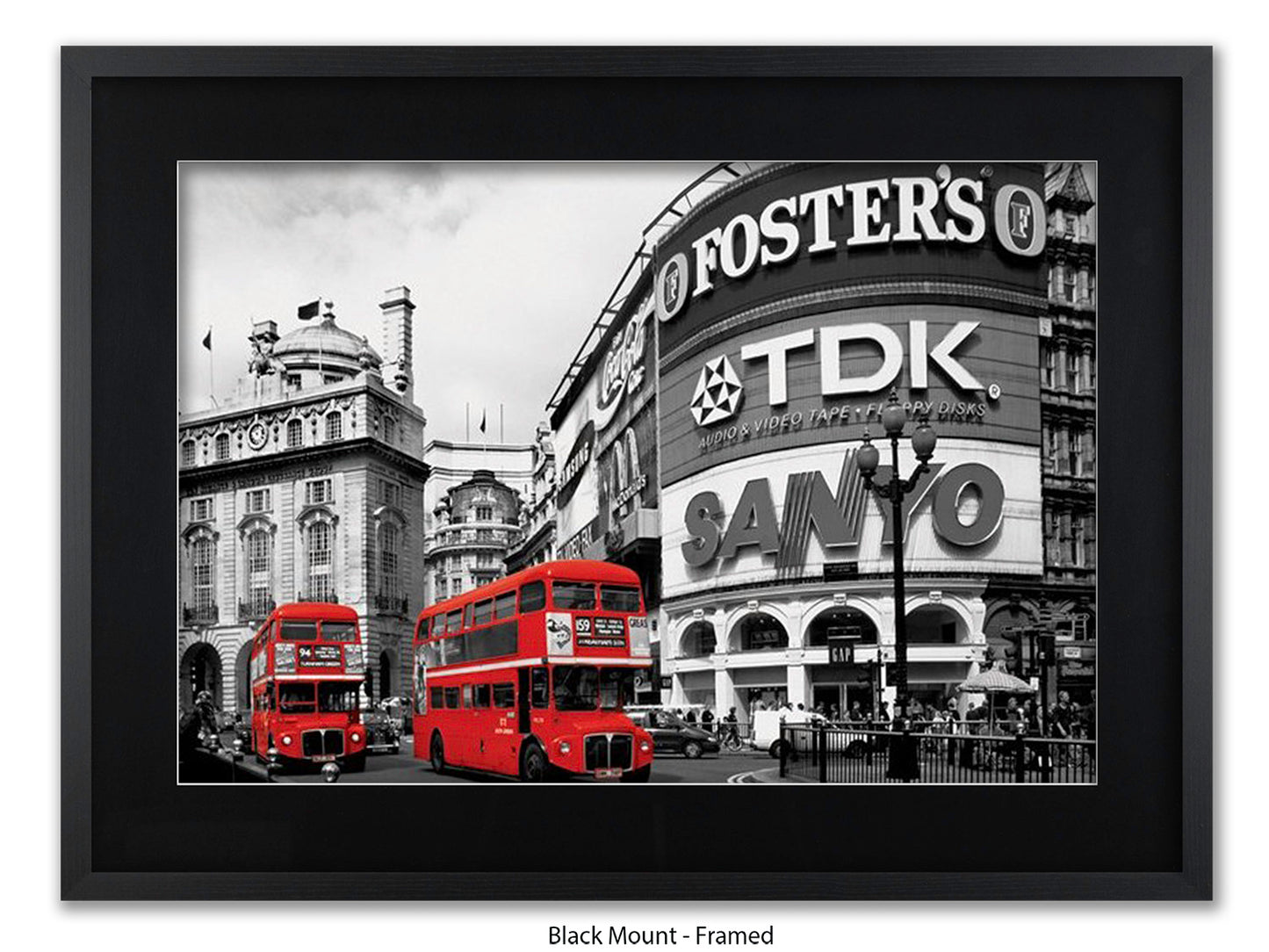 London Picadilly Circus Red Bus - Black and White Selective Color Poster