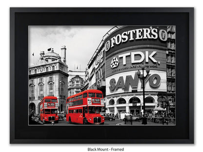 London Picadilly Circus Red Bus - Black and White Selective Color Poster