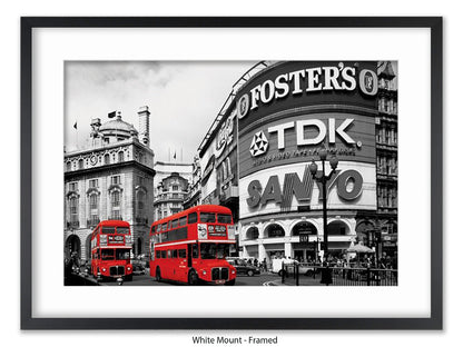London Picadilly Circus Red Bus - Black and White Selective Color Poster