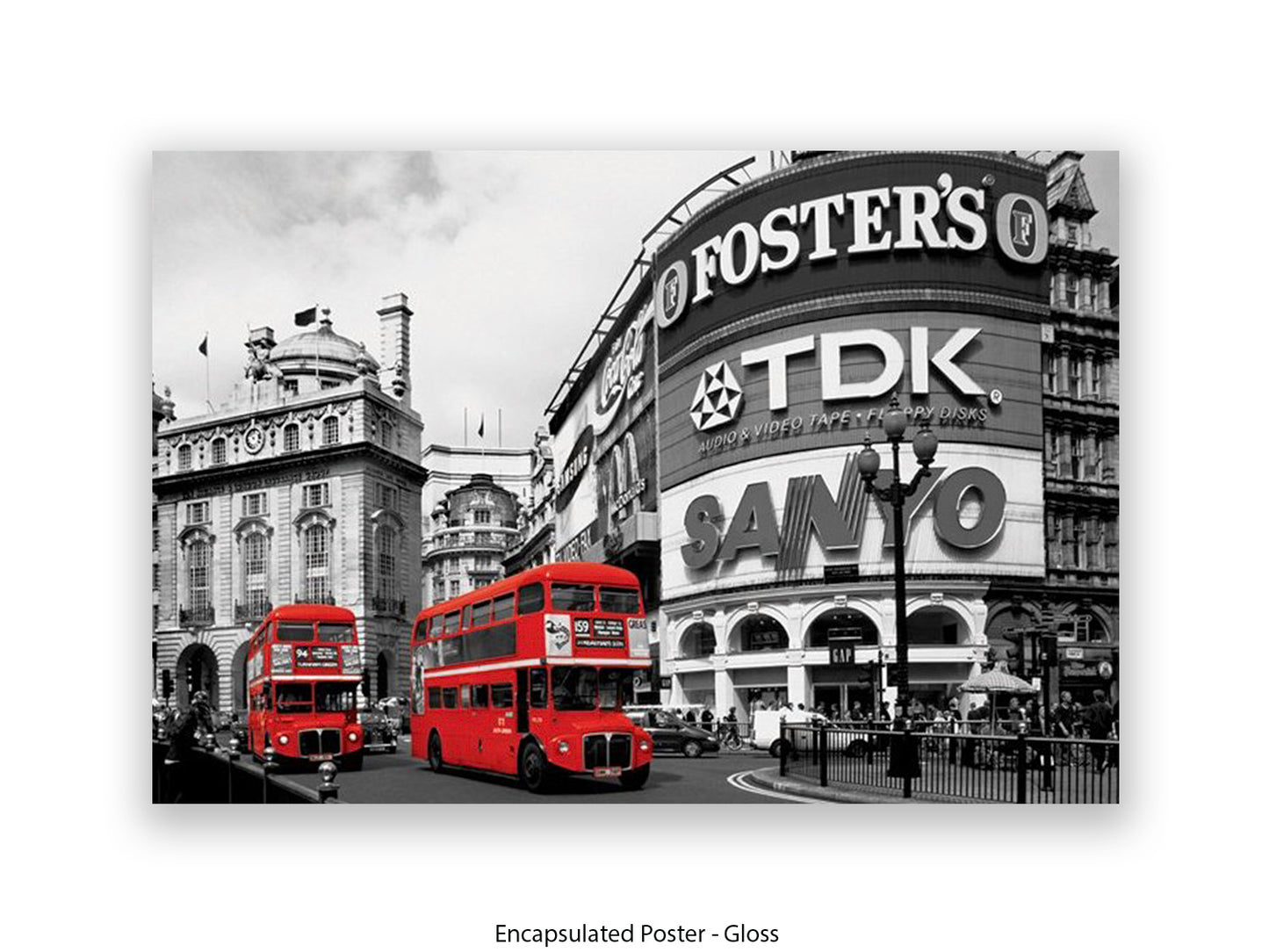 London Picadilly Circus Red Bus - Black and White Selective Color Poster