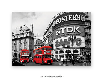 London Picadilly Circus Red Bus - Black and White Selective Color Poster