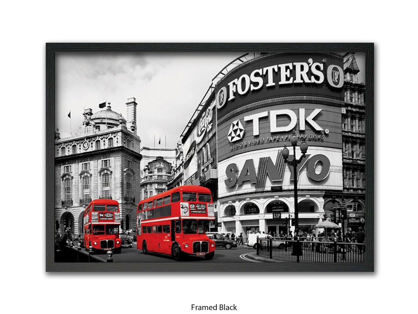London Picadilly Circus Red Bus - Black and White Selective Color Poster