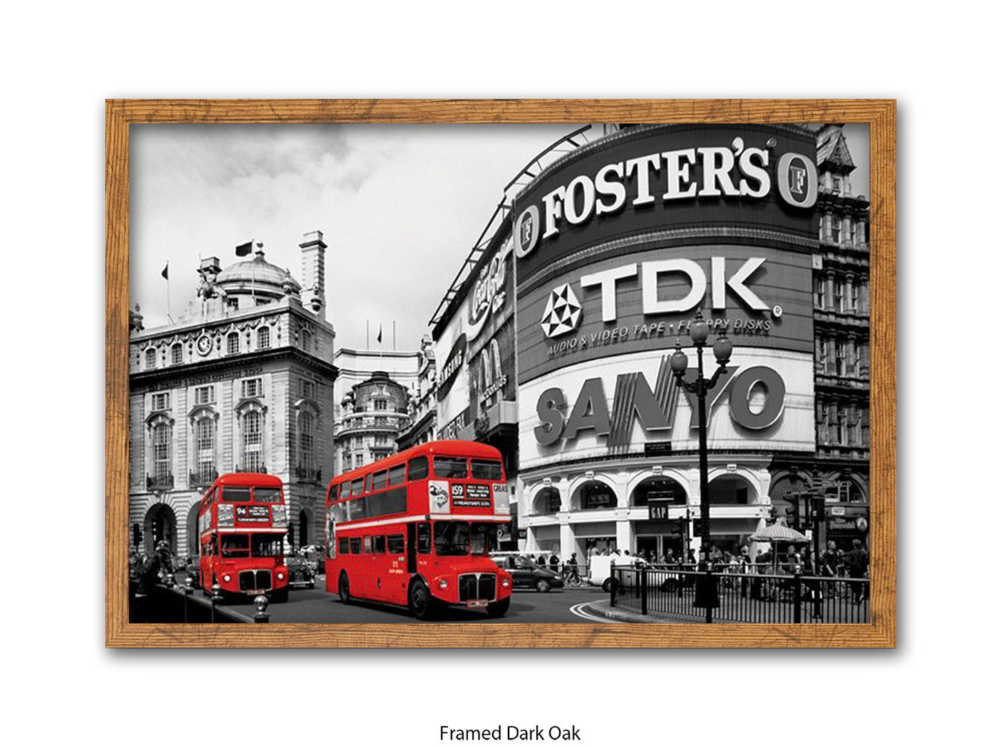 London Picadilly Circus Red Bus - Black and White Selective Color Poster