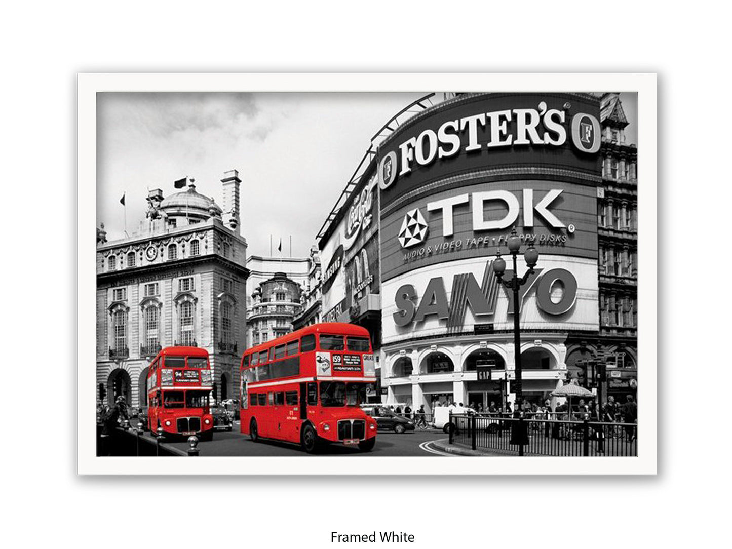 London Picadilly Circus Red Bus - Black and White Selective Color Poster
