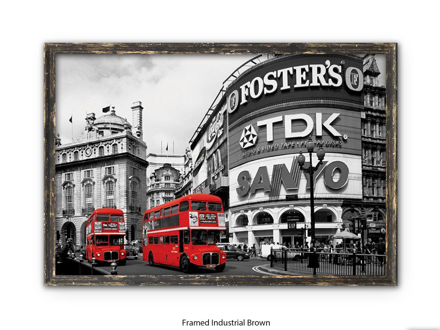 London Picadilly Circus Red Bus - Black and White Selective Color Poster