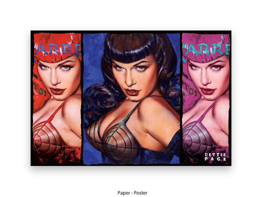 Bettie Page pop art style poster, landscape