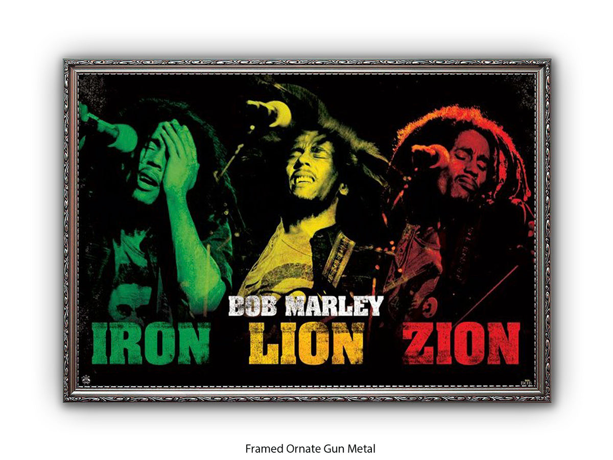 Bob Marley Poster - Iron Lion Zion - Reggae Legend Wall Art - Vintage Jamaican Music Print