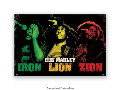 Bob Marley Poster - Iron Lion Zion - Reggae Legend Wall Art - Vintage Jamaican Music Print