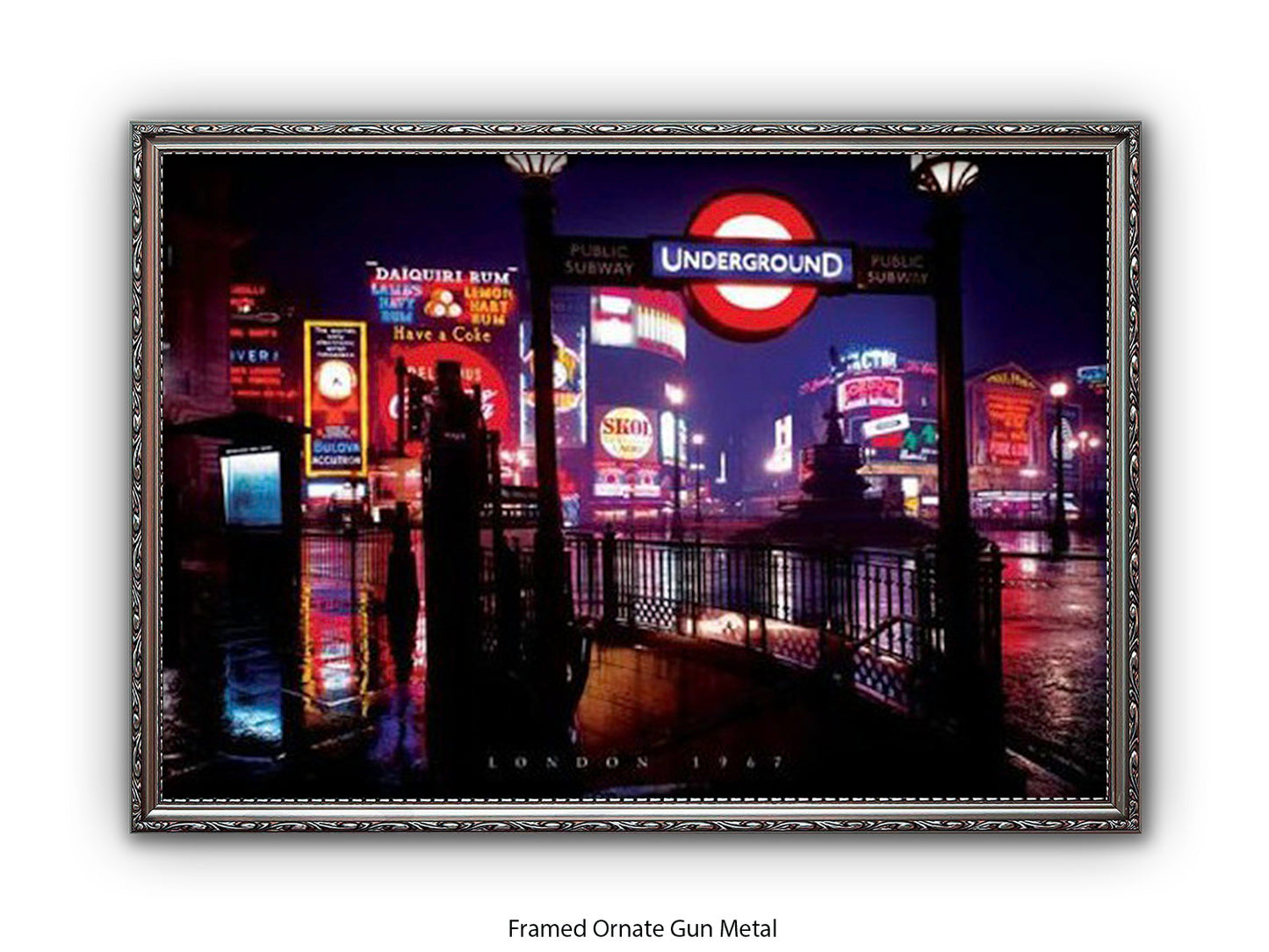 Vintage London 1967 Piccadilly Circus Underground Night Poster