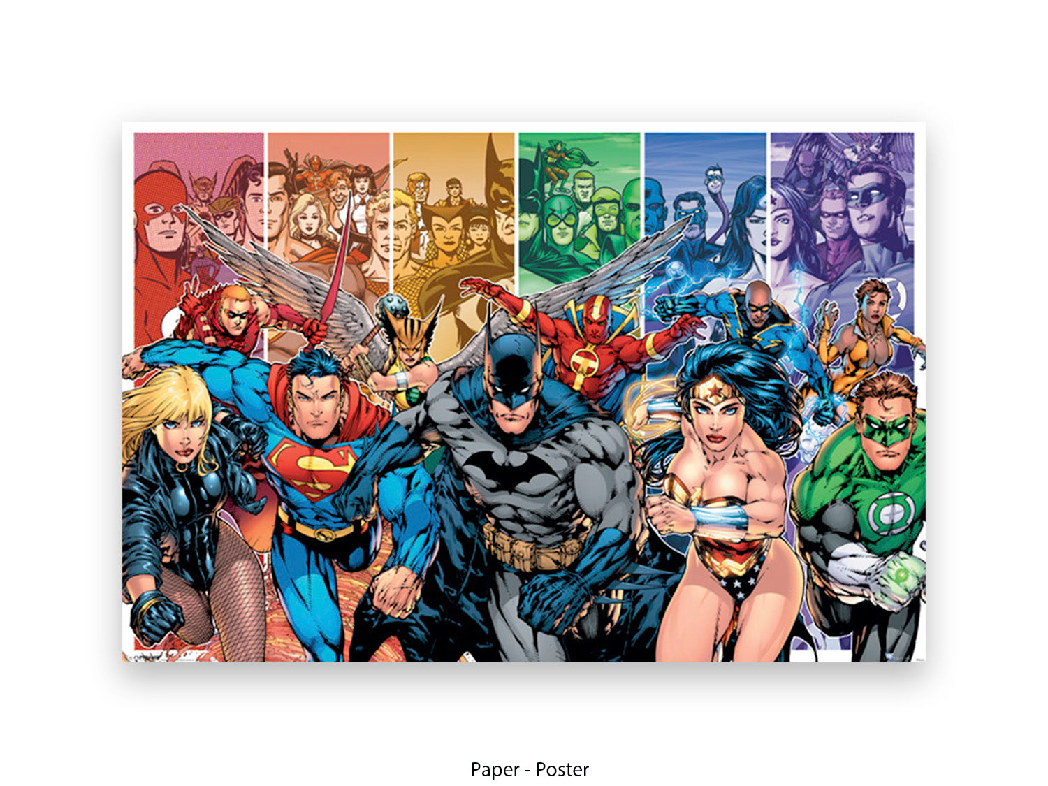 This is a high-energy ensemble poster featuring multiple characters from DC Comics - Justice League of America - Group