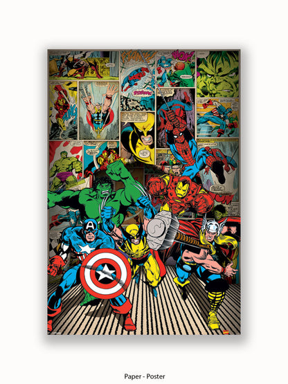 Marvel  Here Come The Heroes  Retro Poster