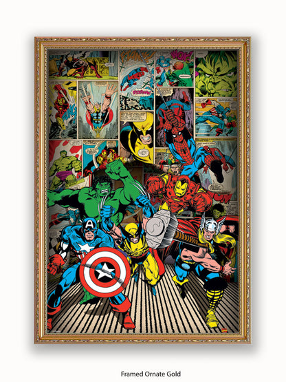 Marvel  Here Come The Heroes  Retro Poster