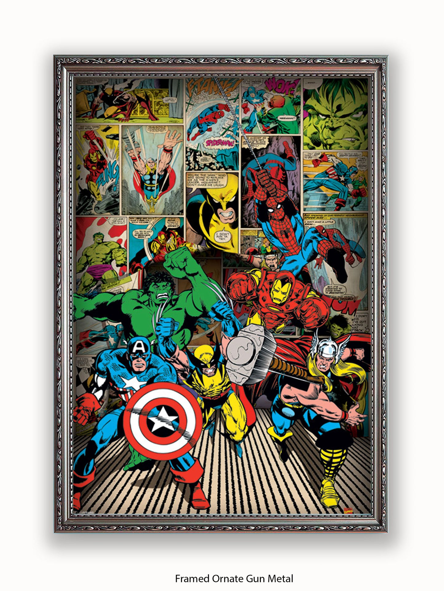 Marvel  Here Come The Heroes  Retro Poster