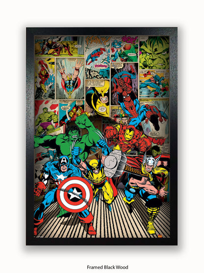 Marvel  Here Come The Heroes  Retro Poster