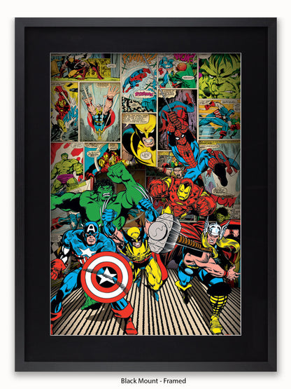 Marvel  Here Come The Heroes  Retro Poster