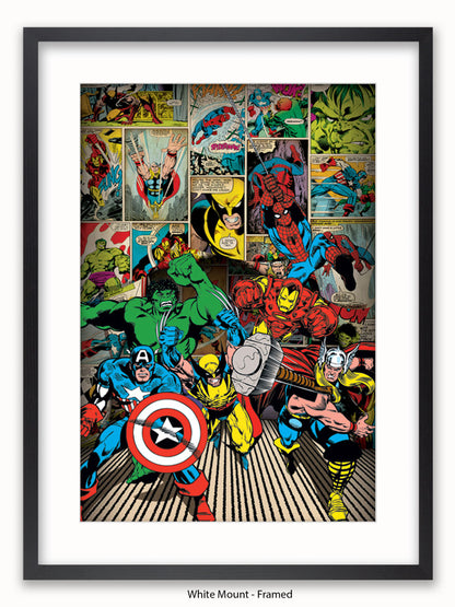 Marvel  Here Come The Heroes  Retro Poster