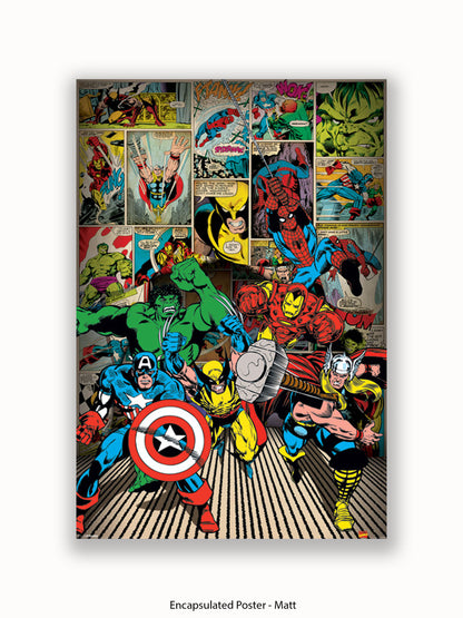 Marvel  Here Come The Heroes  Retro Poster