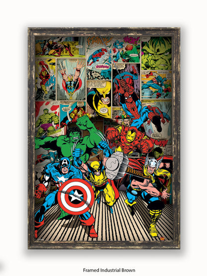 Marvel  Here Come The Heroes  Retro Poster
