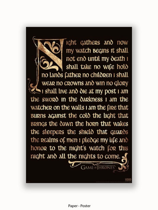 Game Of Thrones  Nightwatch Oath Poster