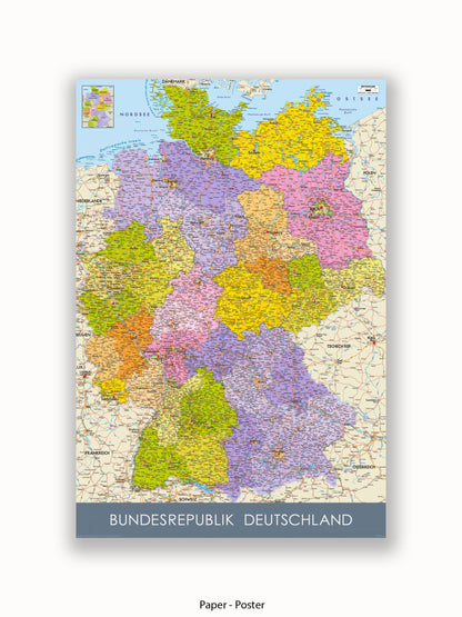 Germany Map II German Language Poster
