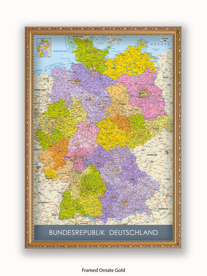Germany Map II German Language Poster