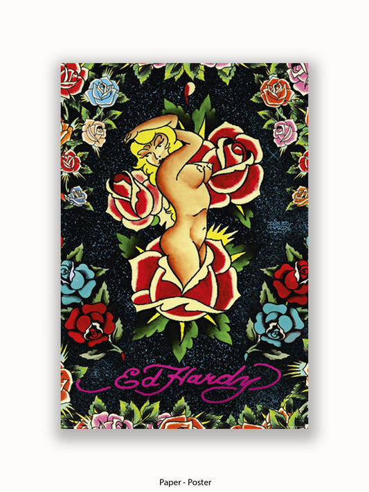 Ed Hardy Rose Pin Up Poster