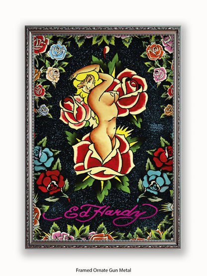 Ed Hardy Rose Pin Up Poster