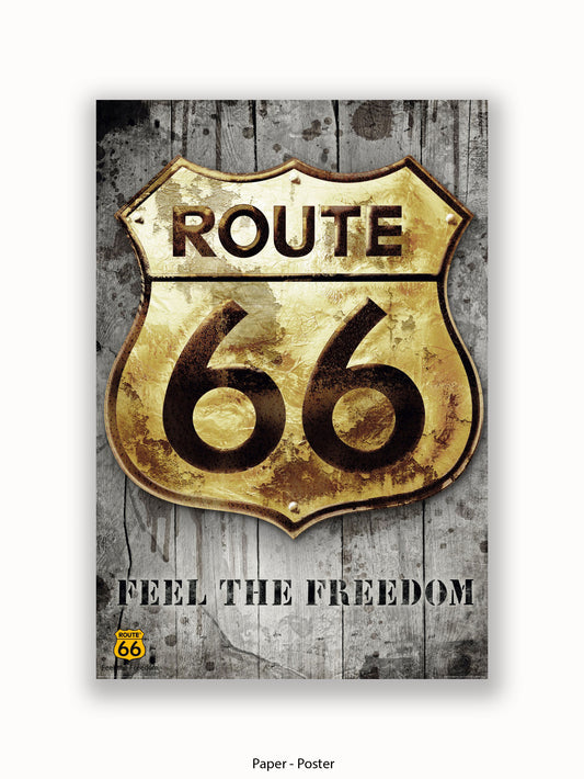 Rout 66 Badge Golden Sign Poster