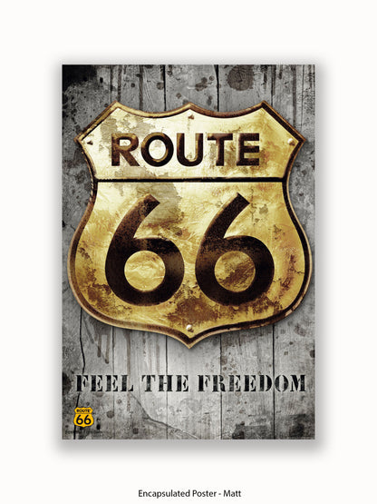 Rout 66 Badge Golden Sign Poster