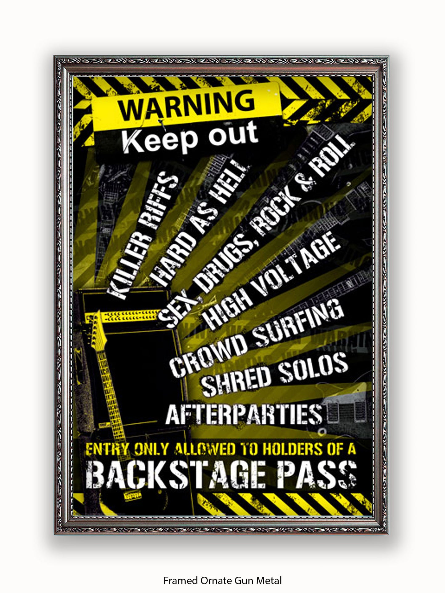 Guitar  Room  Warning  Backstage  Pass Poster