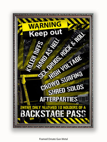 Guitar  Room  Warning  Backstage  Pass Poster