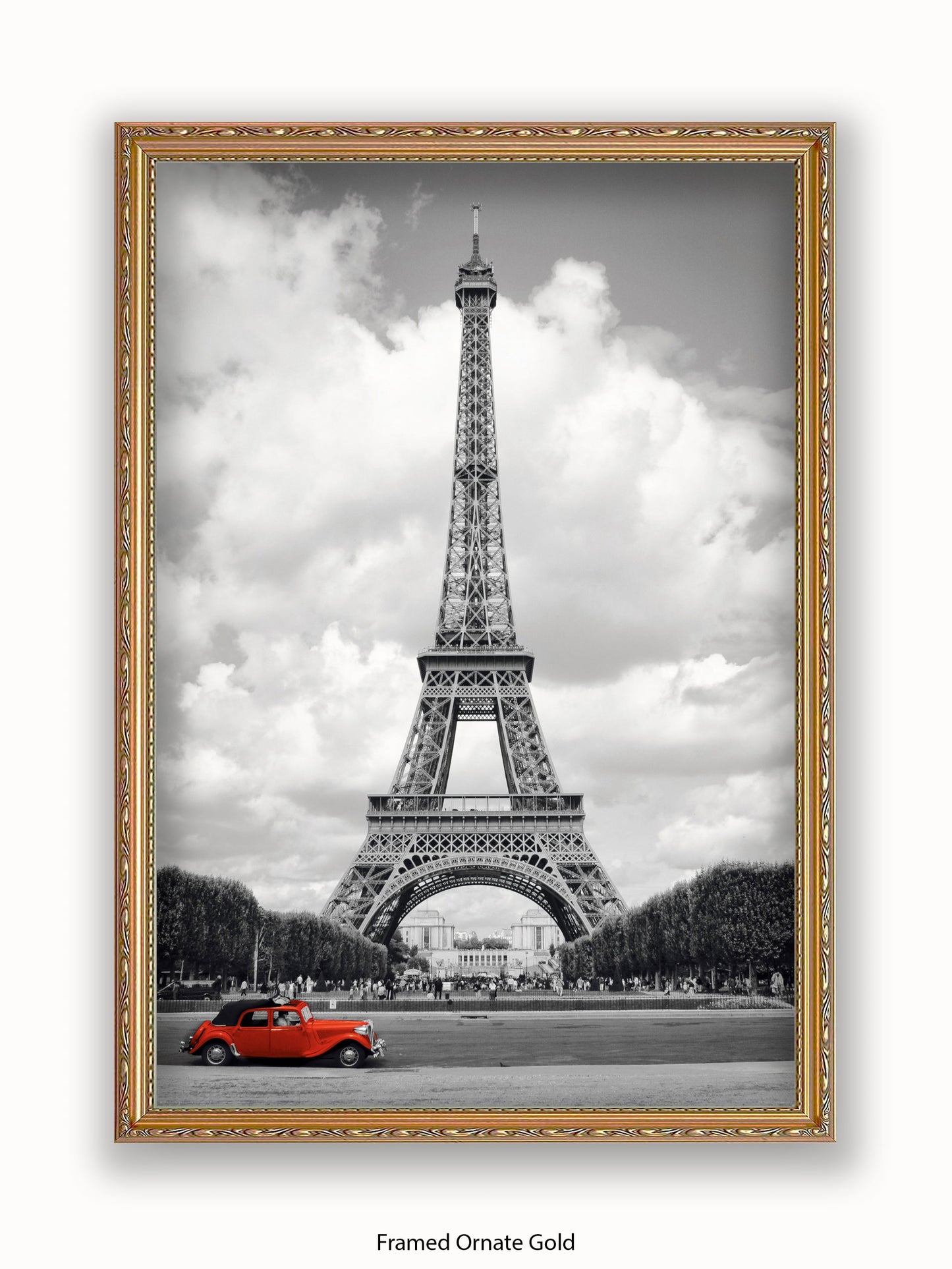 Paris Red Car Eiffel Tower Poster