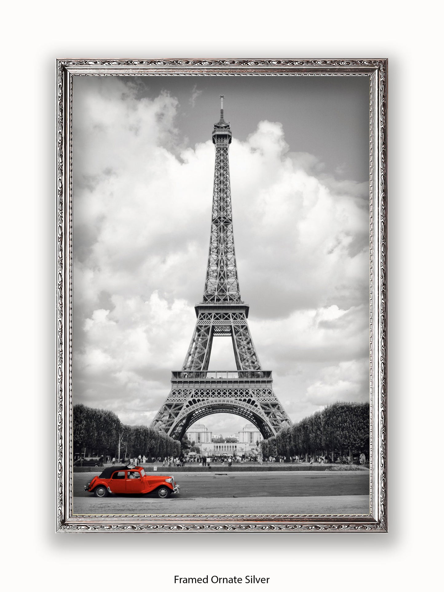 Paris Red Car Eiffel Tower Poster