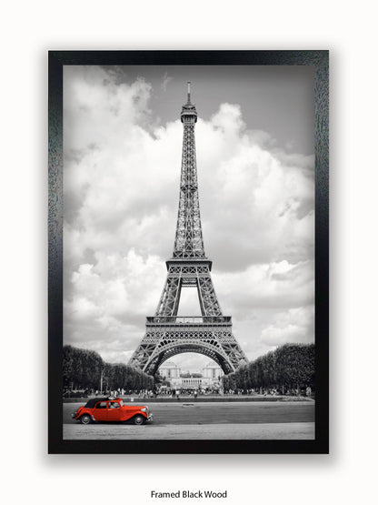 Paris Red Car Eiffel Tower Poster