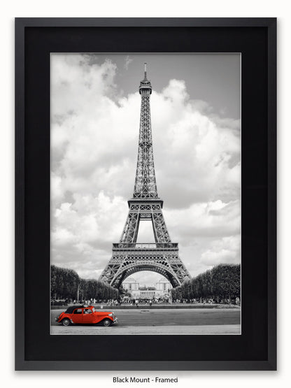 Paris Red Car Eiffel Tower Poster