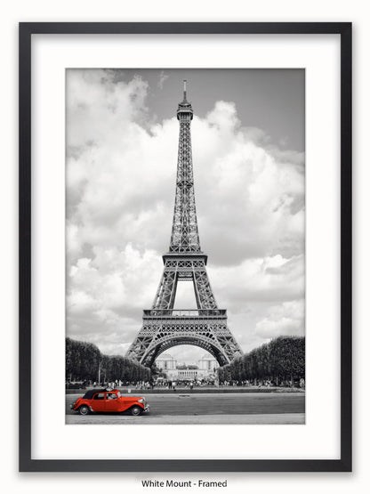 Paris Red Car Eiffel Tower Poster