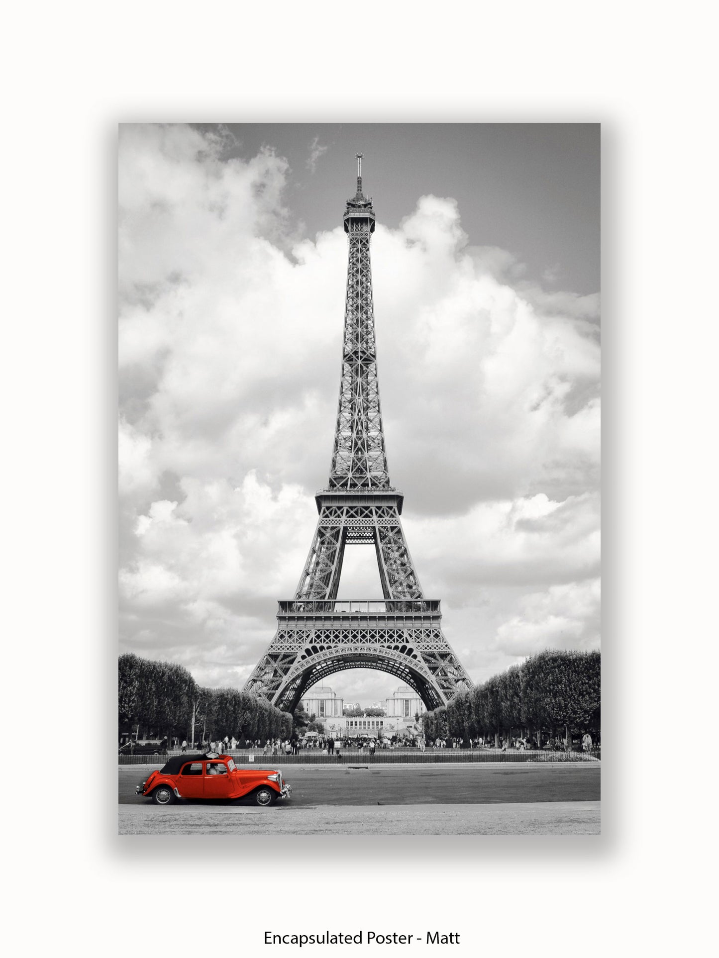 Paris Red Car Eiffel Tower Poster
